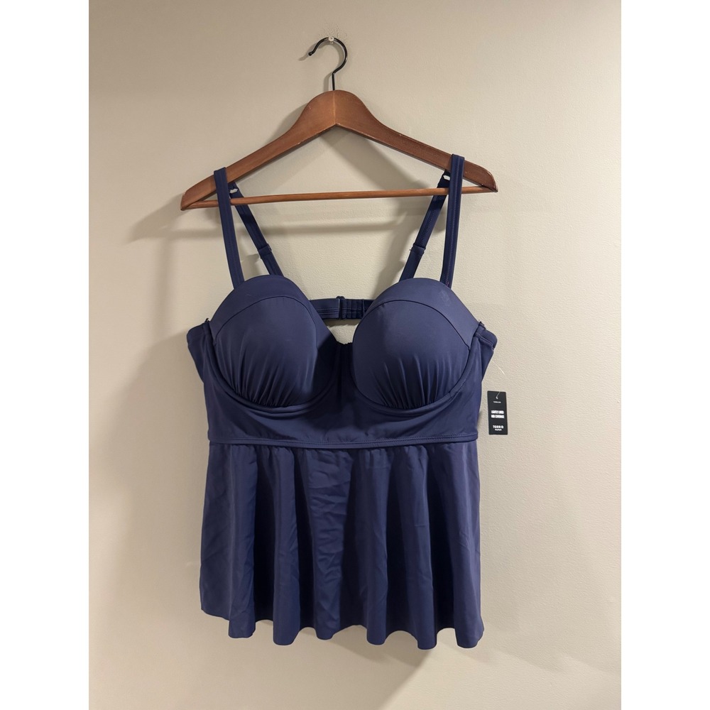 Torrid Tankini Peplum Underwire Swim Top Size 2-DD/F Cups Navy Blue Women - Picture 6 of 11